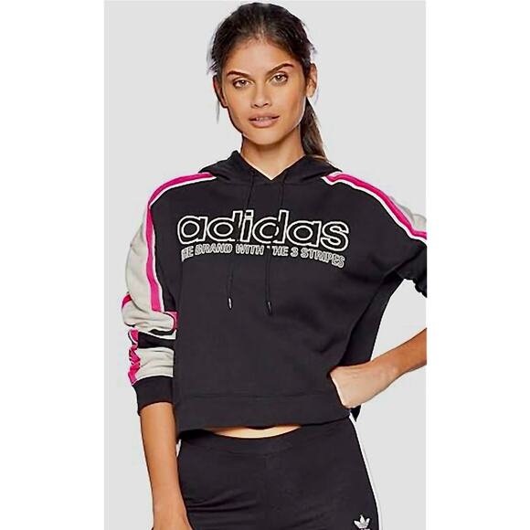 Rare Adidas Y2K Color-Block Cropped Hoodie 💗🖤 Retro Moto size xsmall - Picture 3 of 8